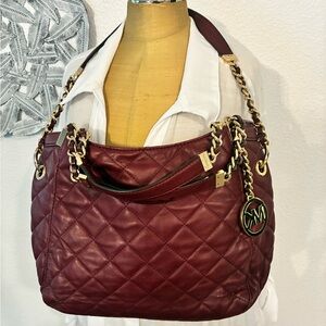 Michael Kors Maroon Quilted Shoulder Bag